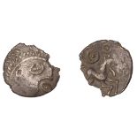 ICENI, Uninscribed issues, silver Unit, Early Face/Horse [Odin's Eye] type, Celtic head righ...