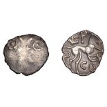 CORIELTAUVI, Vepo (15-40 AD), silver Unit, wreath flanked by rosette, rev. horse right, vep...