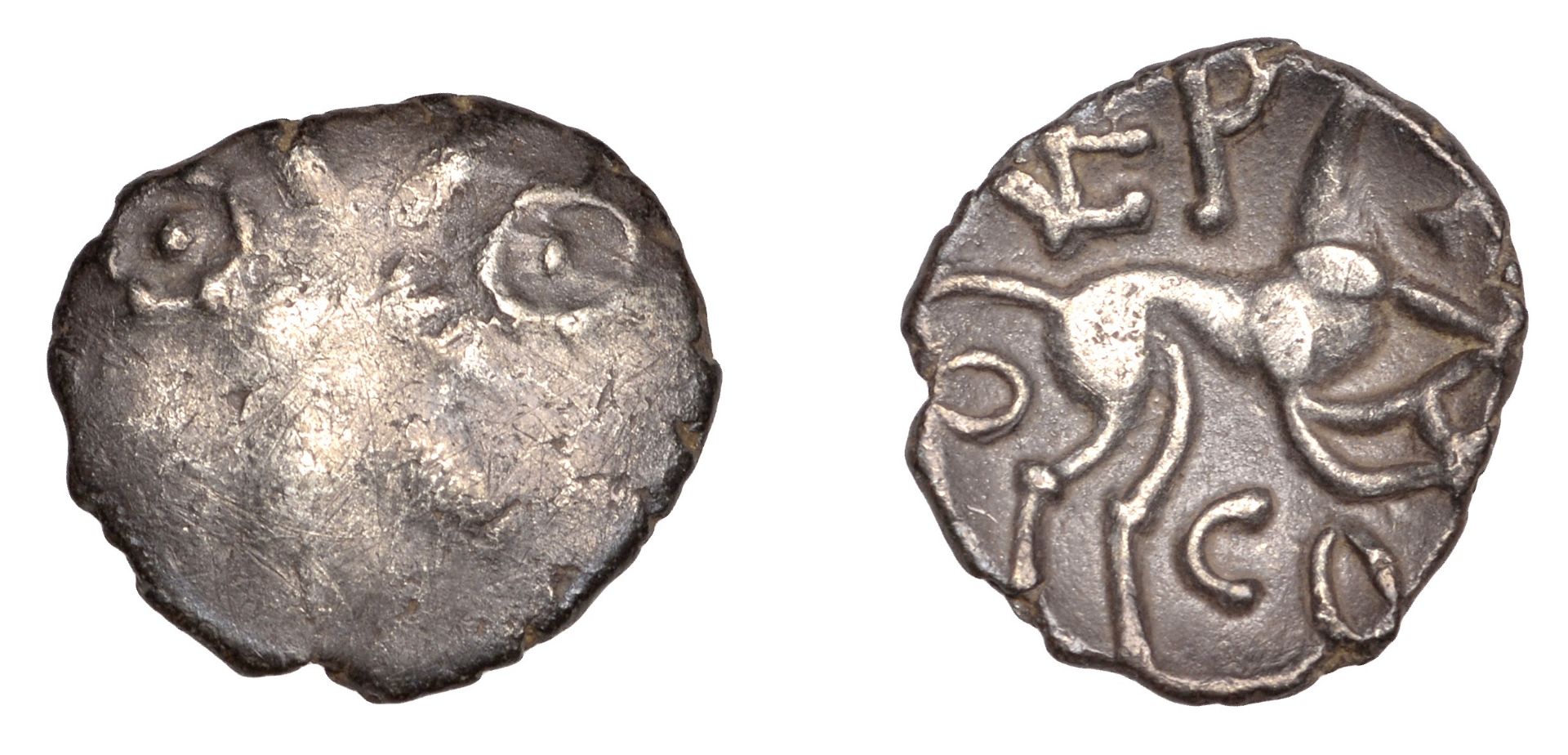 CORIELTAUVI, Vepo (15-40 AD), silver Unit, wreath flanked by rosette, rev. horse right, vep...