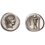 Roman Republican Coinage, L. Censorinus, Denarius, c. 82, laureate head of Apollo right, rev...