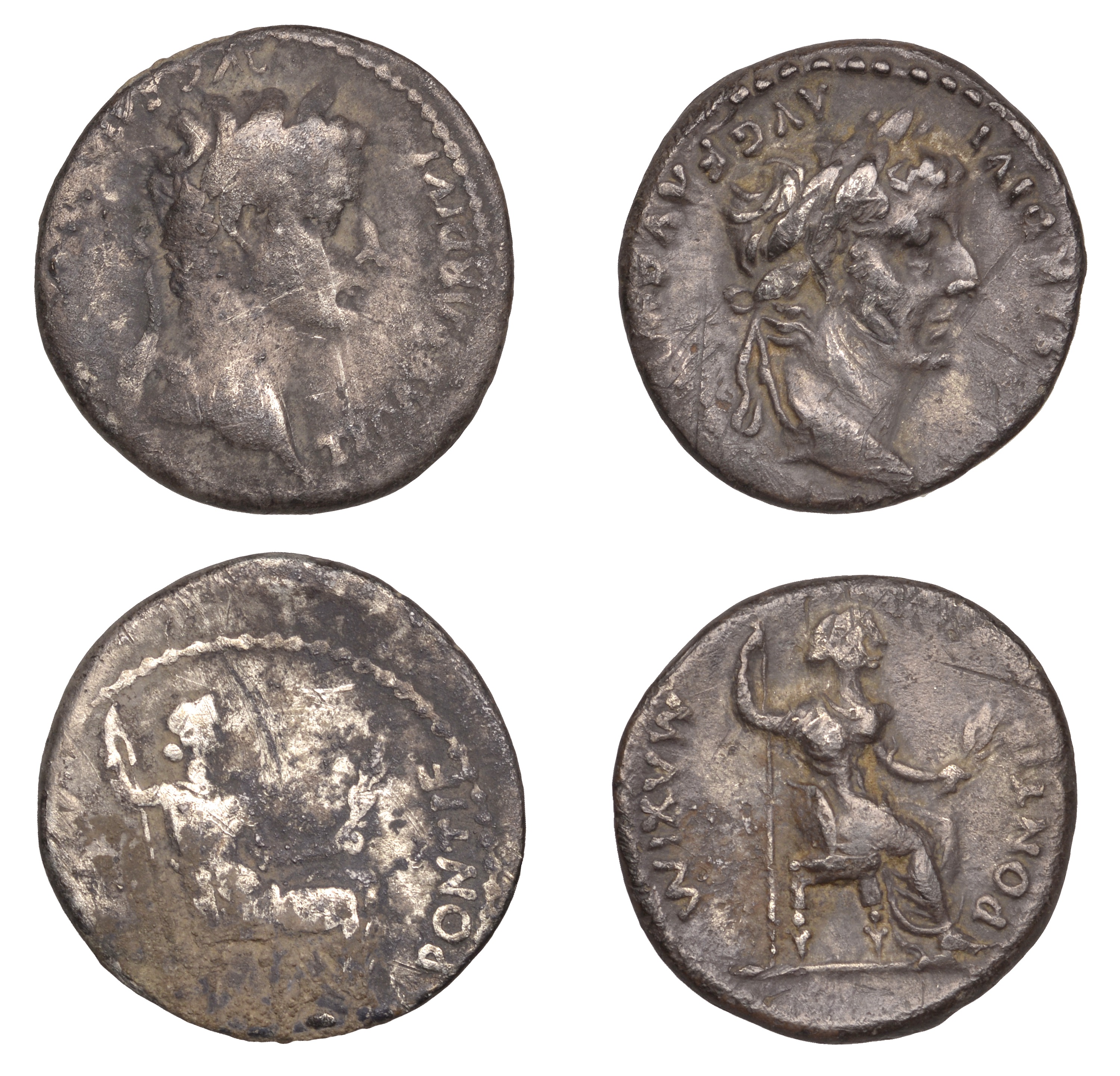 Roman Imperial Coinage, Tiberius, Denarii (2), Lugdunum, after 16 AD, laureate bust right, r...