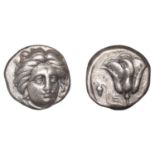 Greek Coinages, RHODOS, Rhodes, Didrachm, early third century BC, head of Helios facing slig...