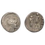 Roman Republican Coinage, P. Porcius Laeca, Denarius, 110-109, head of Roma right, rev. Prov...