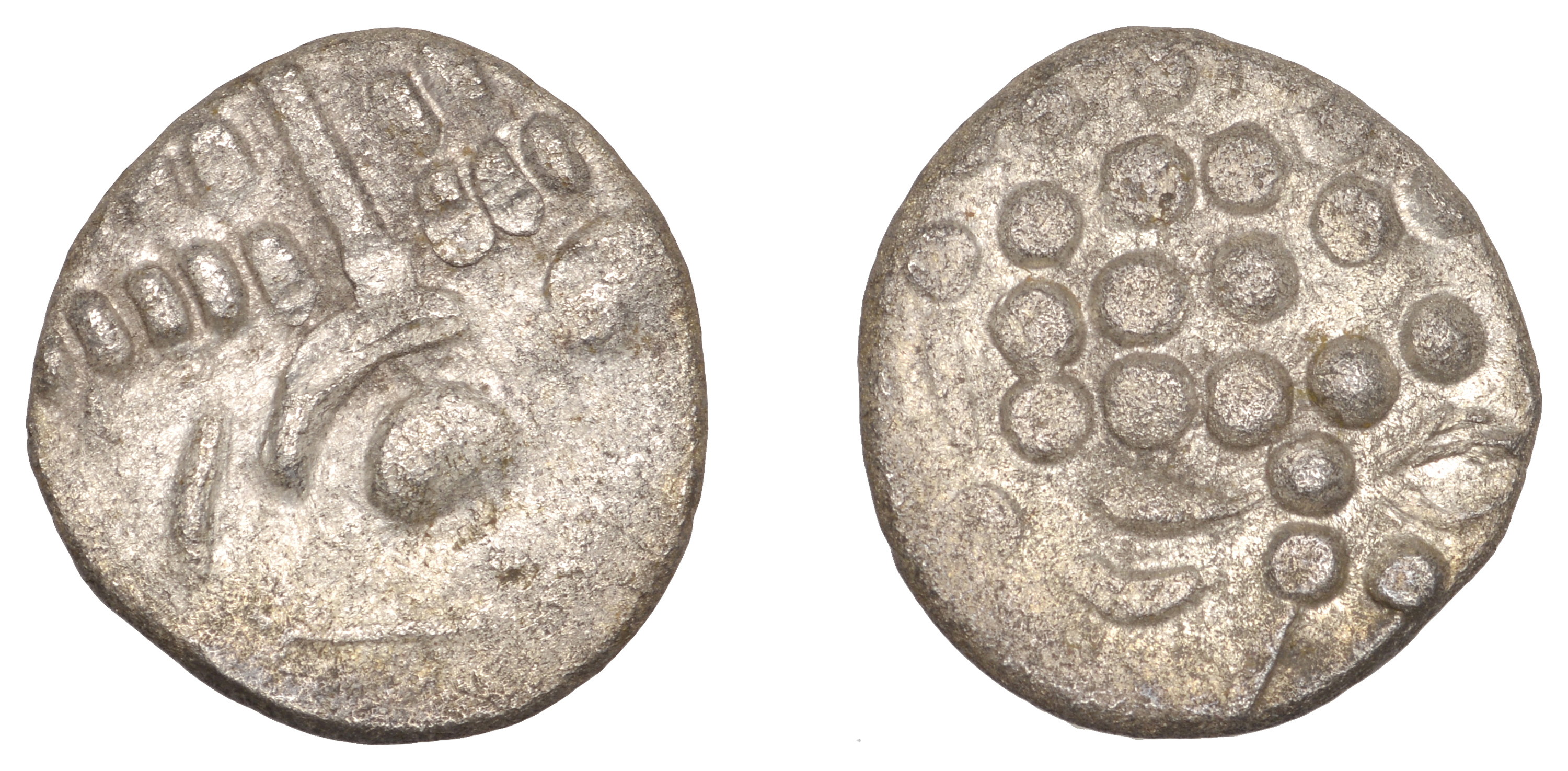 DUROTRIGES, Uninscribed issues, base silver Stater, disjointed head of Apollo, rev. disjoint...