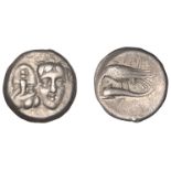 Greek Coinages, MOESIA, Istros, Drachm, 4th century, facing male heads, the left inverted, r...