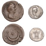 Roman Imperial Coinage, Domitian, Denarius, 81, laureate head right, rev. draped throne supp...