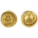 Heraclius, Solidus, Constantinople, 5th officina, helmeted bust facing, holding globus cruci...
