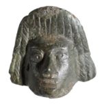 Roman, 2nd century AD, bronze mount, 27mm x 25mm; mask-like female theatrical head wearing a...