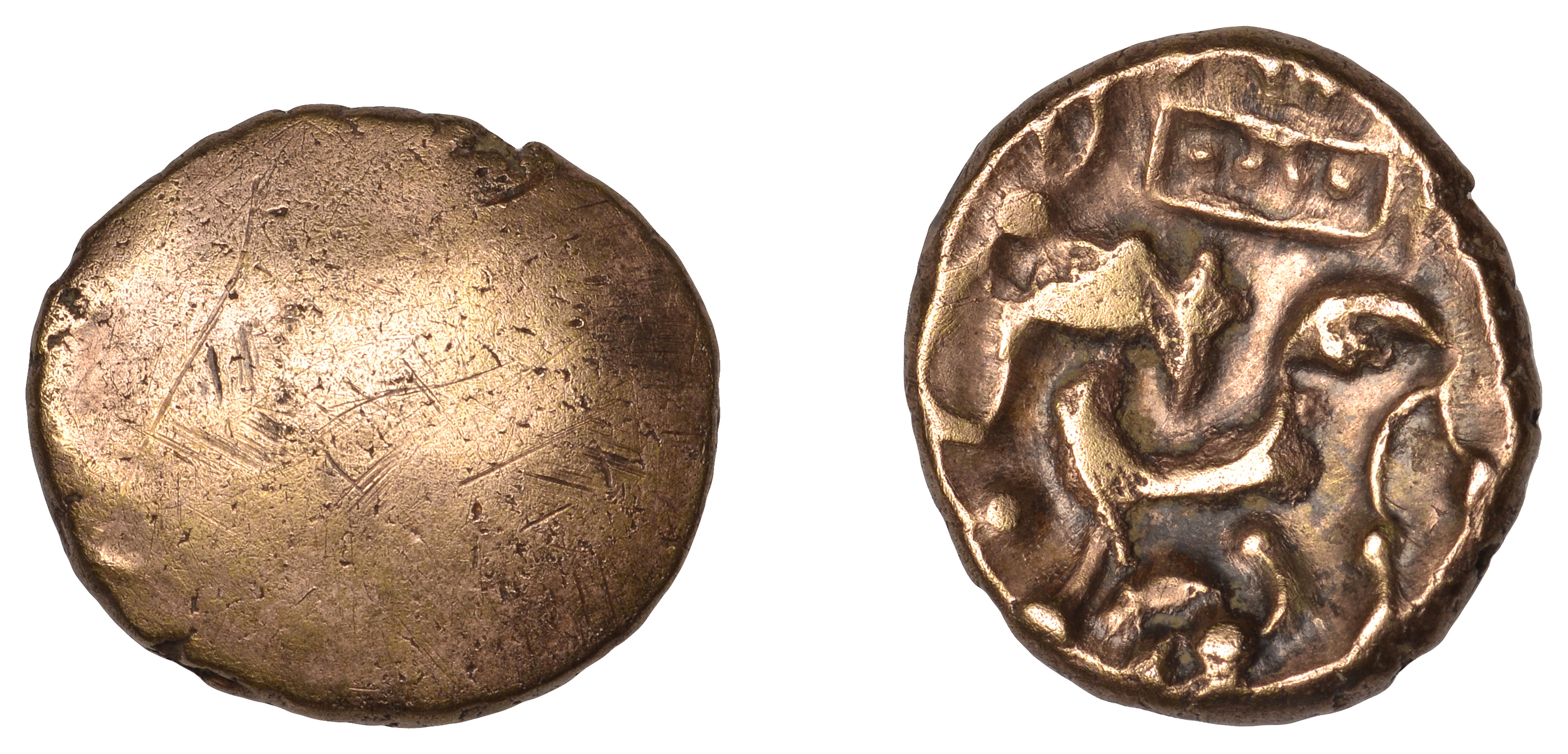 CORIELTAUVI, Early Uninscribed issues, Stater, Domino type, trace of design, rev. stylised h...