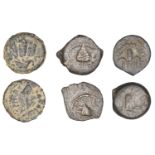 Herod Archelaus, Ã† Prutah, Jerusalem, crested helmet, caduceus to left, rev. grape bunch, 2....