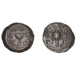 Jewish Revolt, Ã† Eighth-Shekel, Jerusalem, yr 4 [69-70], cup decorated with ring of pellets,...