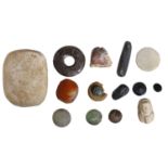 Judaea/Egypt, weights or amulets in glass (8), steatite (2), limestone (3) and carnelian; in...