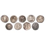 Roman Republican Coinage, C. Thalna, Denarius, c. 155, helmeted head of Roma right, x behind...
