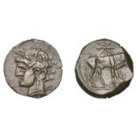 Greek Coinages, ZEUGITANA, Carthage, Ã† Unit, mint on Sardinia, c. 216-15, head of Tanit left...
