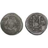 Justinian I, Follis, Cyzicus, yr 17 [543-4], facing bust, rev. large M, 19.75g (DO 169a; Sea...