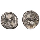 Roman Republican Coinage, C. Hosidius C.f. Geta, Denarius, c. 68, diademed and draped bust o...