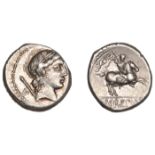 Roman Republican Coinage, Pub. Crepusius, Denarius, c. 82, laureate head of Apollo right, sc...