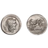 Roman Republican Coinage, L. Julius, Denarius, c. 101, head of Roma right wearing winged hel...