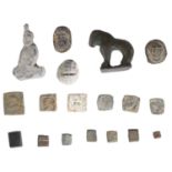 Roman Judaea, lead weights (3), including oval bearded head; together with small square lead...