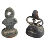 18th century, brass seals (2), chess type, 33mm x 16mm diameter, with circular face of two c...