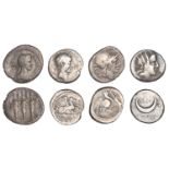 Roman Republican Coinage, L. Lucretius Trio, Denarius, c. 76, radiate head of Sol right, rev...