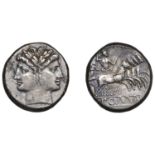 Roman Republican Coinage, Anonymous, Didrachm or Quadrigatus, Rome, c. 225-212, laureate Jan...