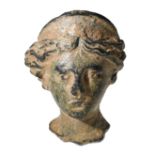 Roman, bronze head of Venus, 1st-2nd century, 3cm x 2.1cm, diademed head with hair centrally...