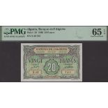 Banque de Algerie, 20 Francs, 4 June 1948, serial number X.65-523, Couquet and Delahaye sign...