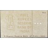 Reserve Bank of India, watermarked paper for 5 Rupees, ND (1955), annotated â€œ5 Rupees, Reser...