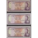 East Caribbean Currency Authority, $20 (5), ND (1965), prefixes A5, A7, A8, A10 and A13,...