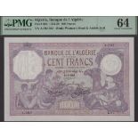 Banque de l'Algerie, 100 Francs, 24 February 1928, serial number A.592 382, Penalva, Moreau...