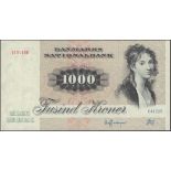 Danmarks Nationalbank, 1000 Kroner, 1992, serial number C4922B 1591486, uncirculated BNB B9...
