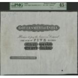 Government of India, printers design for 5 Rupees on large format watermarked paper, ND (187...