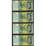 Reserve Bank of Australia, $2 (8), ND (1967), serial numbers FKG 029291-96, FPF 668363 and F...