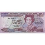 Eastern Caribbean Central Bank, $20, ND (1987), serial number B636647L, without Anguilla ide...