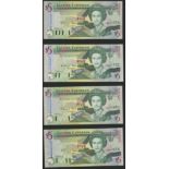 Eastern Caribbean Central Bank, $5, ND (1994), suffixes a,d,g,k,l,m,u,v, Venner signature, u...