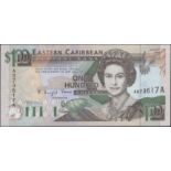 Eastern Caribbean Central Bank, $100, ND (1993), serial number A573617A, Venner signature, u...