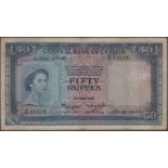 Central Bank of Ceylon, 50 Rupees, 12 May 1954, serial number R/25 33618, ink numerals parti...