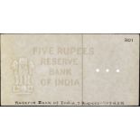 Reserve Bank of India, watermarked paper for 5 Rupees (3), ND (1950), annotated â€œReserve Ban...