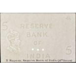 Reserve Bank of India, watermarked paper for 5 Rupees (2), ND (1943), annotated with the tex...