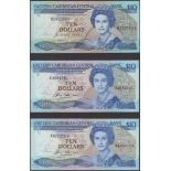 Eastern Caribbean Central Bank, $10, ND (1984), serial numbers A463424L and A402210V, Jacobs...