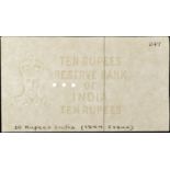 Reserve Bank of India, watermarked paper for 10 Rupees, ND (1944), annotated with the text â€œ...