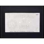 Government of India, watermarked paper for 5 Rupees (2), ND (1933), annotated on paper, glue...
