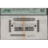 Government of India, proof 5 Rupees, ND (1871), no signatures or serial numbers, four cancel...