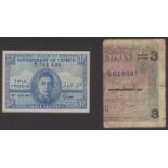 Government of Cyprus, 3 Piastres overprinted on the right half of a 1/-, 1 March 1943, seria...