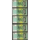 Reserve Bank of Australia, $2 (9), ND (1966), prefixes FCV, FFN, FFY, several consecutive se...