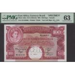 East African Currency Board, specimen 100 Shillings, 1962, serial number M4 000000, perforat...