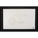 Government of India, watermarked paper for 5 Rupees (3), ND (1933), annotated in paper borde...