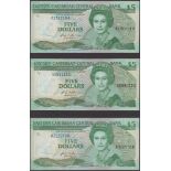 Eastern Caribbean Central Bank, $5, ND (1987), suffixes A, G, K, L, M, V, Jacobs signature,...