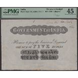 Government of India, printers design for 5 Rupees, ND (1871), no signature or serial number,...